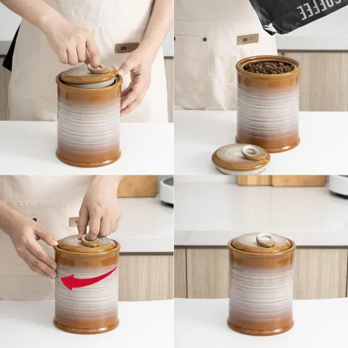 Miniatura 4 de Juegos de tarros de almacenamiento de alimentos de cerámica Nihow: recipiente con tapa de cerámica hermética para Marrón