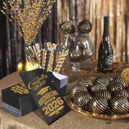 Miniatura 7 de Ireer 100 bolsas de papel para cubiertos de papel, fundas para utensilios de cocina para fiesta de graduación, decoración de mesa de centro de mesa