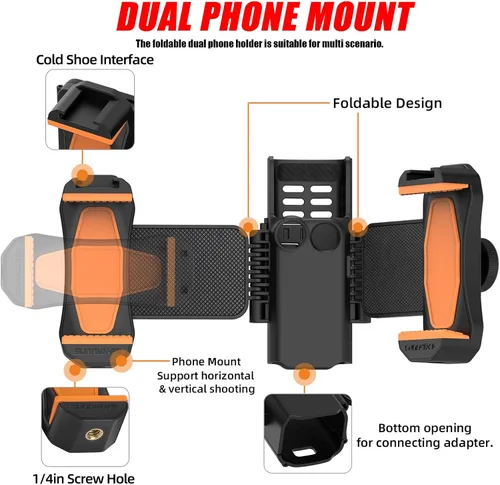 Miniatura 3 de Pocket3/4 Soporte de extensión de teléfono dual para DJI Osmo Pocket 3/4 Accesorios de manija de cámara Adaptador de zapata fría Montaje