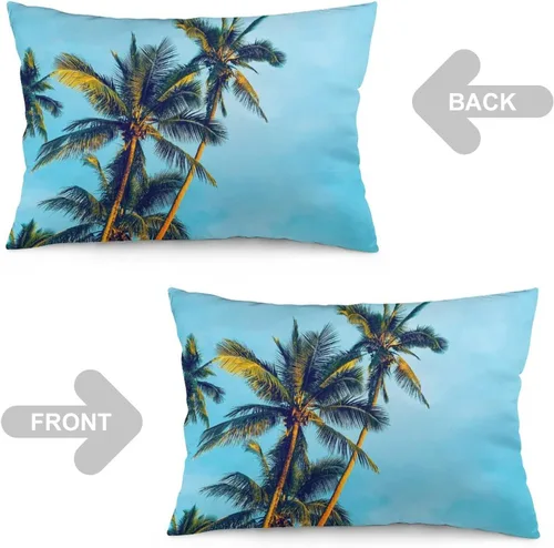 Miniatura 4 de Protector de almohada de playa con palmeras tropicales de 16 x 14 pulgadas, palmeras de playa, paisaje marino costero, decorativo, rectangular