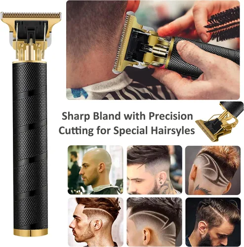 Miniatura 5 de Cortadora de pelo inalámbrica, recortadora de barba para hombres, kit de aseo recargable con hoja en T con bolsa de maquillaje para el hogar