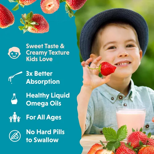 Miniatura 5 de Barlean's Omega Pals Sensational Straw-Nana saborizado Omega-3 para niños, delicioso suplemento de aceite de pescado líquido para niños con 1,483 mg