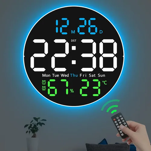 Miniatura 9 de JoFomp Reloj de pared digital grande de 10 pulgadas con control remoto, pantalla LED, reloj despertador digital enchufable, brillo automático, DST