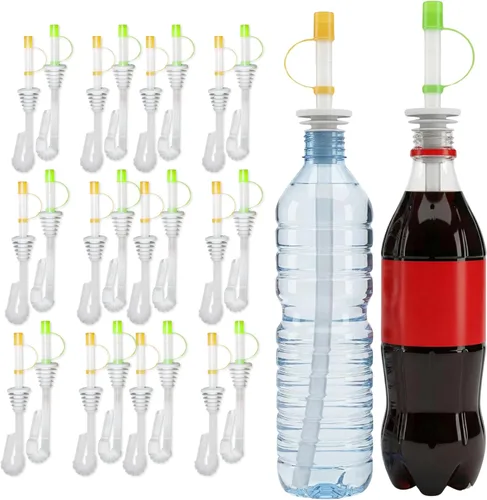 Miniatura 8 de Jokari Sorba y sella pajitas de soda para bebidas embotelladas, paquete de 4 popotes a prueba de derrames con sello flexible y tapa abatible, se