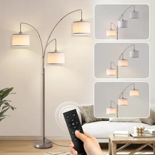 Miniatura 11 de Lámparas de pie doradas para sala de estar, lámpara de pie de arco súper brillante con control remoto, 3 lámparas de pie altas con regulación Sombra