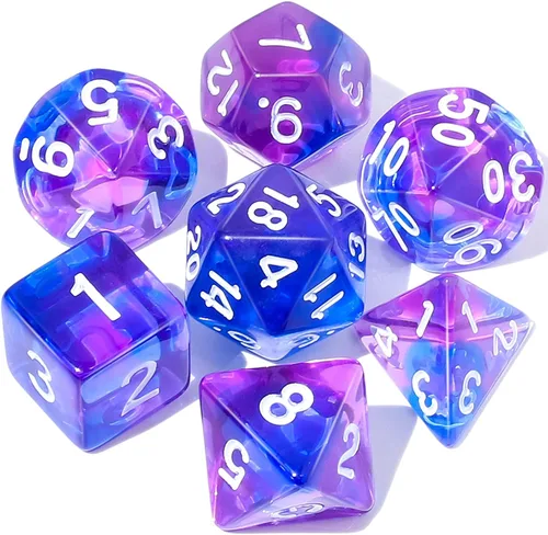 Miniatura 24 de CiaraQ DND - Juego de dados poliédricos con una bolsa de dados negra para juegos de mesa de rol D&D RPG MTG Rojo mezclado azul+purpurina