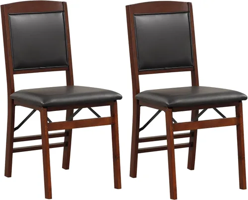 Miniatura 12 de GOFLAME Folding Dining Chairs Set of 2, Faux Leather Upholstered Kitchen Chairs with Padded Seat and Backrest, Solid Wood Foldable Chairs for Living