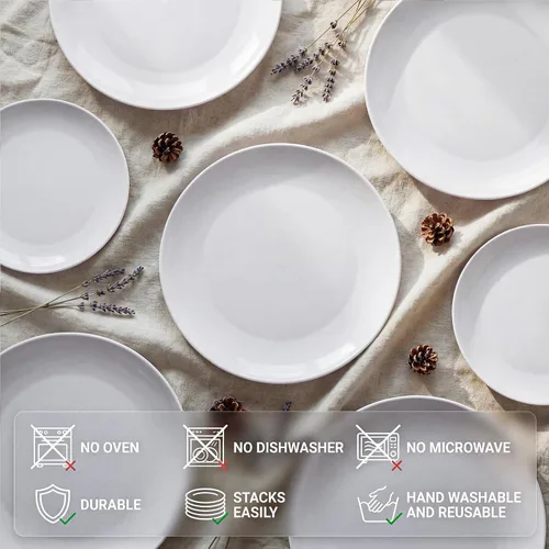 Miniatura 4 de KIRE 60 platos desechables blancos – Platos de plástico blanco resistentes para fiestas/bodas – Incluye 30 platos llanos de 10.25 pulgadas y 30