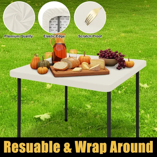 Miniatura 2 de Smiry - Mantel rectangular de vinilo con respaldo de franela elástica ajustada para mesas plegables de 2 pies, manteles impermeables y lavables