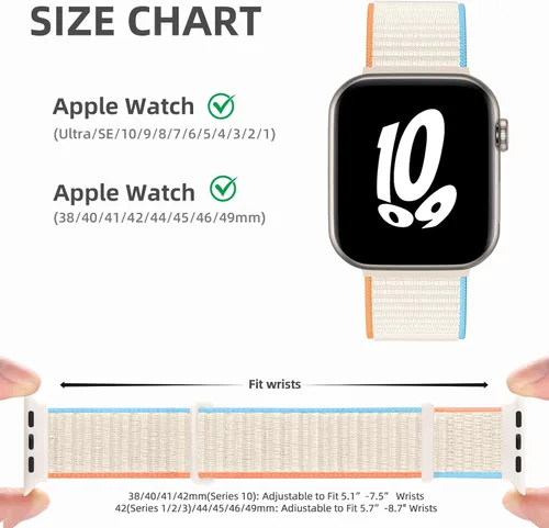 Miniatura 9 de WJK Correas elásticas de nailon compatibles con correas de Apple Watch de 1.496 in 1.575 in 1.614 in 1.654 in 1.732 in 1.772 in 1.811 in 1.929 in