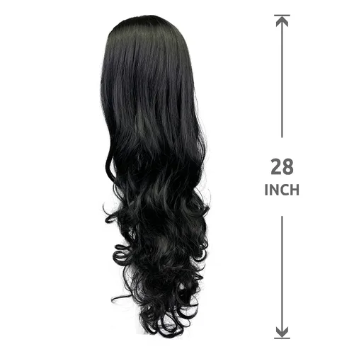 Miniatura 4 de Onpep Peluca de cabello rizado largo y ondulado negro con aspecto natural encantador pelucas sintéticas resistentes al calor para las mujeres