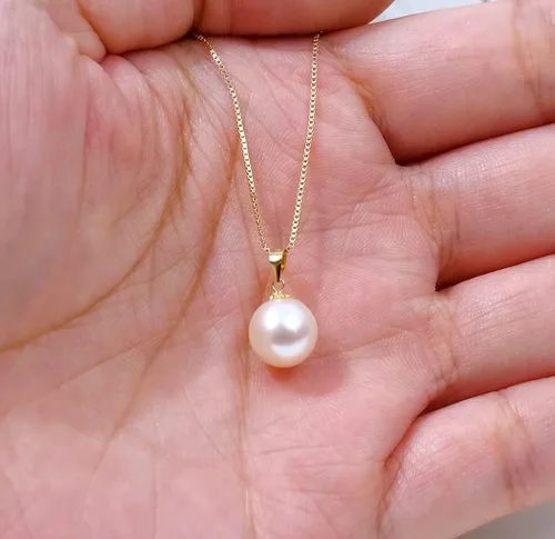 Miniatura 3 de 18k Gold Pearl Pendant with 14k Gold Box Chain Necklaces for Women Jewelry Gifts for MotherWife Christmas Present for Her 18 Inch 9 mm Freshwater