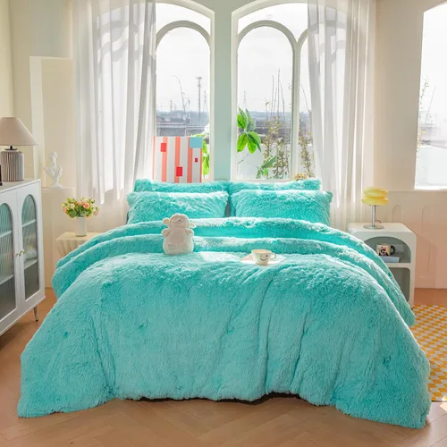 Miniatura 17 de Juego de edredón de piel sintética para niños y niñas, color morado y arcoíris, tamaño individual/matrimonial, juego de cama de 3 piezas, cálido