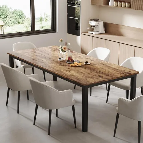 Miniatura 10 de GarveeHome Mesa de comedor industrial de 70.8 pulgadas para 6, mesa de comedor larga de madera con diseño de mortaja y espiga, mesa de cocina