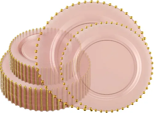 Miniatura 30 de Plasticpro - Juego de platos combinados de 32 piezas de plástico para cena, platos desechables de plástico elegantes y resistentes para fiestas de 7