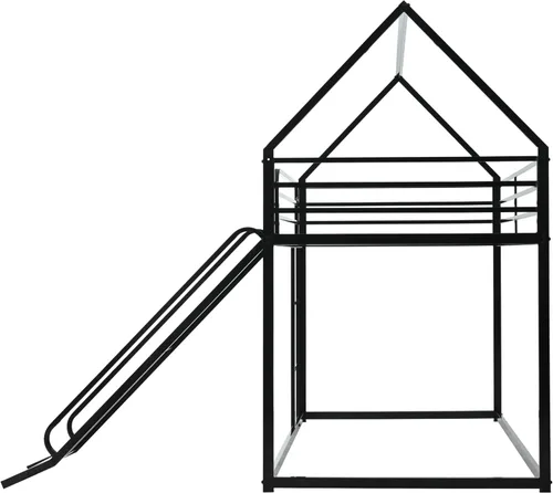 Miniatura 9 de EMKK Litera individual sobre individual con tobogán y escalera, litera baja de metal con barandilla de seguridad para niñas, niños, litera de suelo