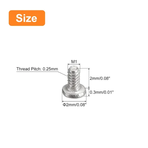 Miniatura 2 de Uxcell M1-0.25 x 2 mm 50 piezas Tornillos de cabeza plana redonda 304 de acero inoxidable Phillips Drive tornillos de máquina para fijación