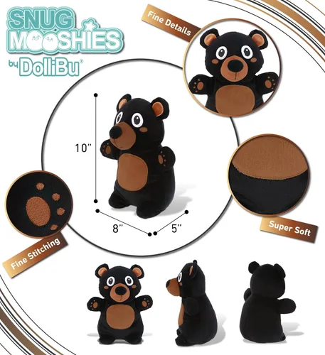 Miniatura 3 de DolliBu Snug-Mooshies - Peluche de oso negro de pie, súper esponjoso y suave, amigo de animales para niñas y niños, peluche mediano abrazable