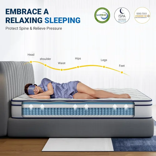 Miniatura 5 de Avenco Colchón híbrido King de 10 pulgadas en caja con espuma viscoelástica de gel y bobinas de bolsillo individuales, colchón de cama King