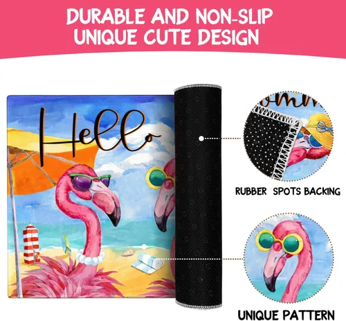 Miniatura 7 de Tapete de verano para puerta de playa, tropical, para interiores y exteriores, antideslizante, con flamenco, entrada, porche, puerta de bienvenida