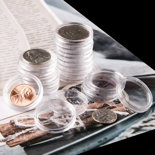 Miniatura 7 de 100 unidades de 0.984 in para monedas con caja organizadora de almacenamiento de plástico para suministros de colección de monedas