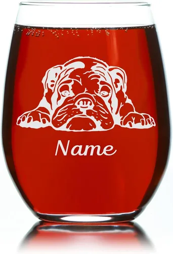 Miniatura 4 de C M Copa de vino sin tallo con bulldog inglés y nombre, 17 onzas, regalo personalizado para perros para mujeres y hombres, vidrio transparente