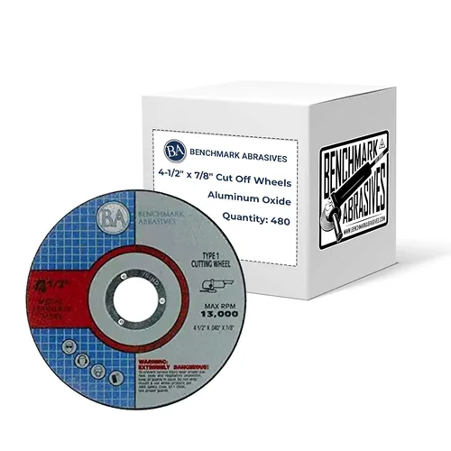 Ruedas de corte para amoladora Benchmark Abrasives 4 1/2 pulgadas de óxido de aluminio tipo delgado tipo 1 para amoladora angular, disco de corte