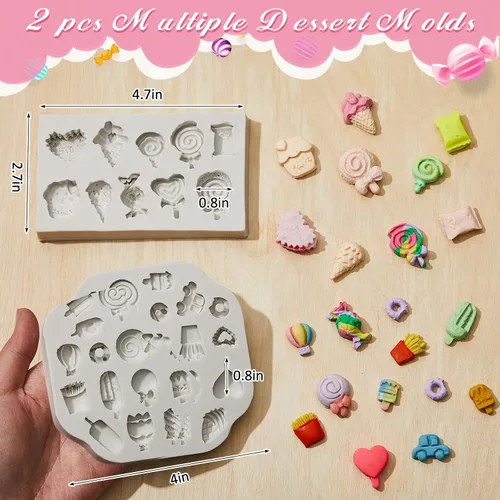 Miniatura 4 de 2 piezas moldes de arcilla polimérica para dulces para hacer joyas forma de caramelo helado piruleta dona chips moldes de arcilla polimérica