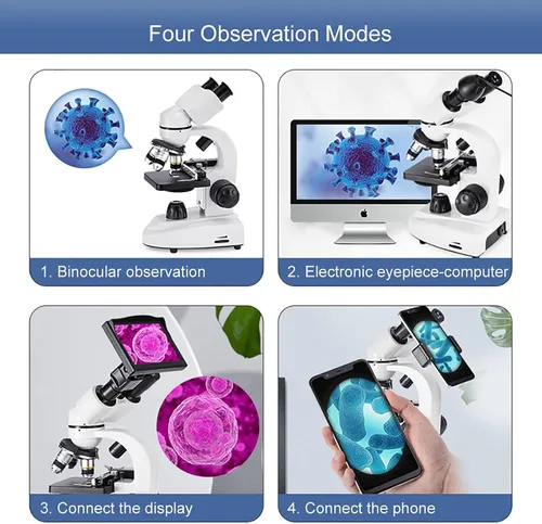 Miniatura 4 de Microscopios compuestos 6000X /10000 X /15000X / 20000X, microscopio biológico binocular, con soporte para teléfono móvil, se puede conectar a una