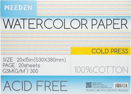Miniatura 9 de Bloque de papel para acuarela MEEDEN, papel de acuarela 100% algodón de 20 hojas, 140 lb/300 gsm, papel de arte sin ácidos para acuarela, gouache