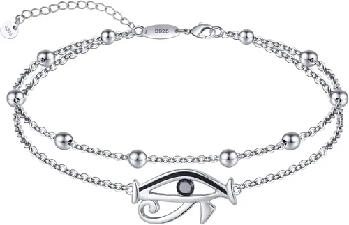 Miniatura 51 de CHIC & ARTSY Tobilleras delicadas de plata de ley S925 para verano, pulsera de tobillo ajustable multicapa para playa, joyería de pie para mujer