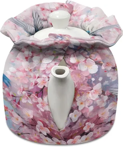 Miniatura 2 de DISNIMO Funda de tetera aislada a prueba de polvo con diseño floral de colibrí, para mantener el calor, accesorios decorativos, colcha