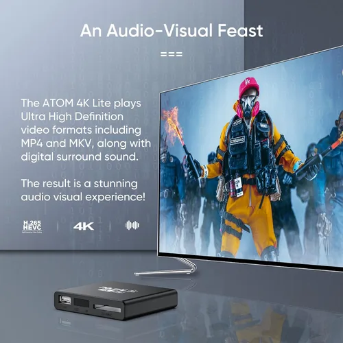 Miniatura 3 de NEUMI Atom 4K Lite Reproductor multimedia digital Ultra-HD para unidades USB y tarjetas SD, reproduce videos 4K/UHD, HEVC/H.265, HDMI y AV