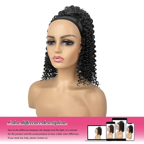 Miniatura 3 de Extensión de cola de caballo rizada profunda con cordón para mujeres negras, extensiones de cabello sintético con 2 clips, 14 pulgadas (1B)