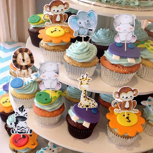 Miniatura 4 de 36 piezas de decoración para cupcakes de animales de la jungla, león, mono, cebra, hipopótamo, jirafa, elefante, temática de bosque, púas