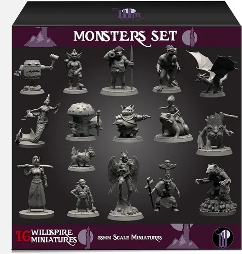 Paquete de Monstruos Wildspire para Miniaturas DND Paquete de Impulso de 16 Monstruos a Granel Escala 28mm-32mm Accesorios para Mazmorras y Dragones