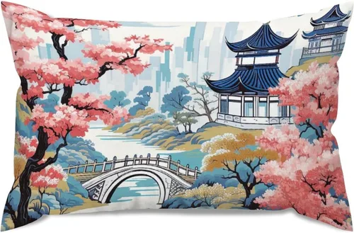 Miniatura 52 de ArogGeld Funda de almohada blanca con flores chinoiserie, funda de almohada para sofá, diseño floral verde y blanco, funda de almohada de lino A-12