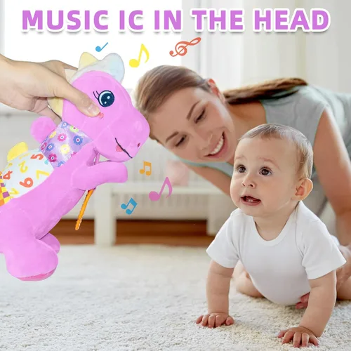 Miniatura 2 de Juguetes Musicales de Peluche de Dinosaurio Bebé para 0-3-6-9-12 Meses, Juguetes de Dinosaurio para Tiempo Boca Abajo de Bebés con Papel de Sonido