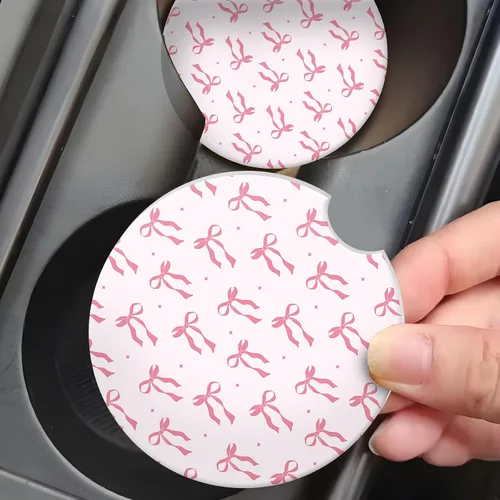 Miniatura 3 de Posavasos de automóvil para portavasos de automóvil, bonitos accesorios de automóvil para interior de mujer, 2 posavasos para automóvil, tapete