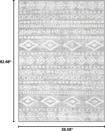 Miniatura 3 de Lahome Alfombra marroquí bohemia de 5 x 7 pies, lavable, color gris, antideslizante, de pelo bajo, suave, con estampado tribal, para sala de estar