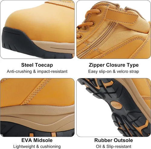 Miniatura 7 de Botas de trabajo para hombre, con puntera de acero deslizante, de cuero, impermeables, antideslizantes, a prueba de pinchazos, antiestáticas