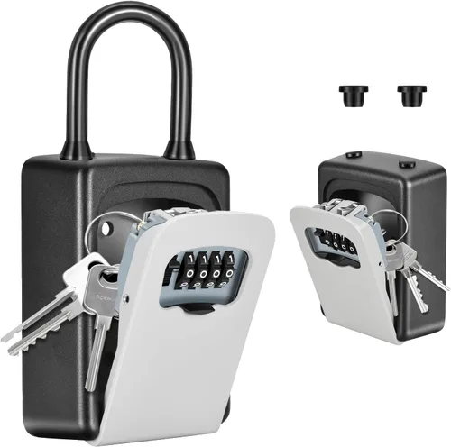 Miniatura 10 de Caja de cerradura portátil para llaves, números claramente visibles, caja de seguridad montada en la pared para llave de casa, capacidad de 5 Negro
