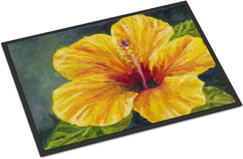 Caroline's Treasures TMTR0321MAT - Felpudo de hibisco amarillo de Malenda Trick de 18 x 27 pulgadas, tapete para puerta delantera, interior y
