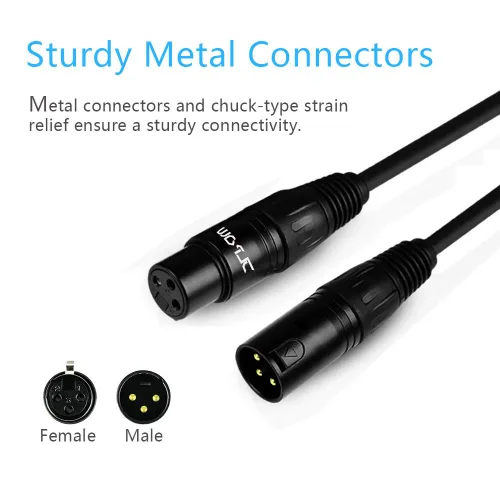 Miniatura 5 de Cable DMX de 6 pies, cable DMX chapado en oro de 3 pines XLR macho a hembra, lo mejor para iluminación de escenario de DJ, luces de cabeza móvil