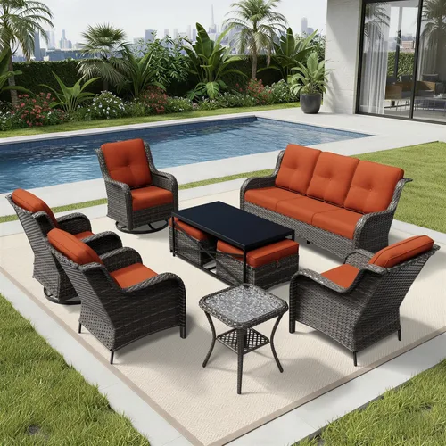 Miniatura 151 de Joyside Juego de sillas de mimbre para patio, juego de 3 piezas de mimbre para exteriores con 2 sillas reposabrazos y 1 mesa auxiliar para terraza
