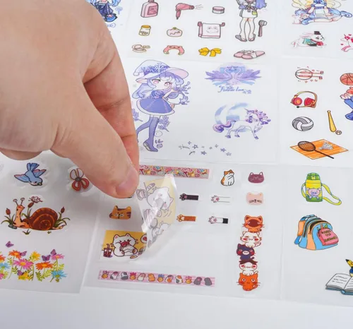 Miniatura 4 de 100 hojas de calcomanías de dibujos animados kawaii para álbumes de recortes, lindas calcomanías transparentes para hacer tarjetas, cuadernos
