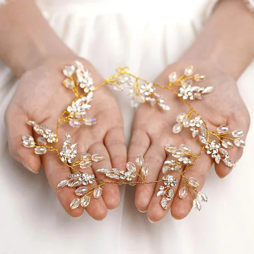 Unicra Diadema larga con diamantes de imitación de cristal para mujeres y niñas (dorado)