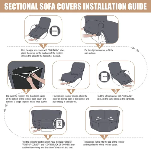 Miniatura 6 de VANSOFY Fundas de Sofá Seccional Reclinable Extra Grandes, Fundas Lavables de 5 Piezas para Sofá Seccional en Forma de L con Asiento de Esquina