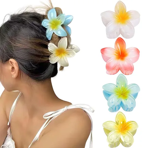 Miniatura 11 de GQLV Pinzas de garra para el cabello con flores - 4 piezas para cabello grueso, fuerte agarre antideslizante, hawaianas, pinzas grandes y bonitas
