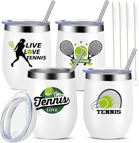 Miniatura 11 de Mifoci 4 vasos de béisbol de 12 onzas con aislamiento térmico de acero inoxidable con popote y tapa, taza de café de viaje para mujeres, hombres